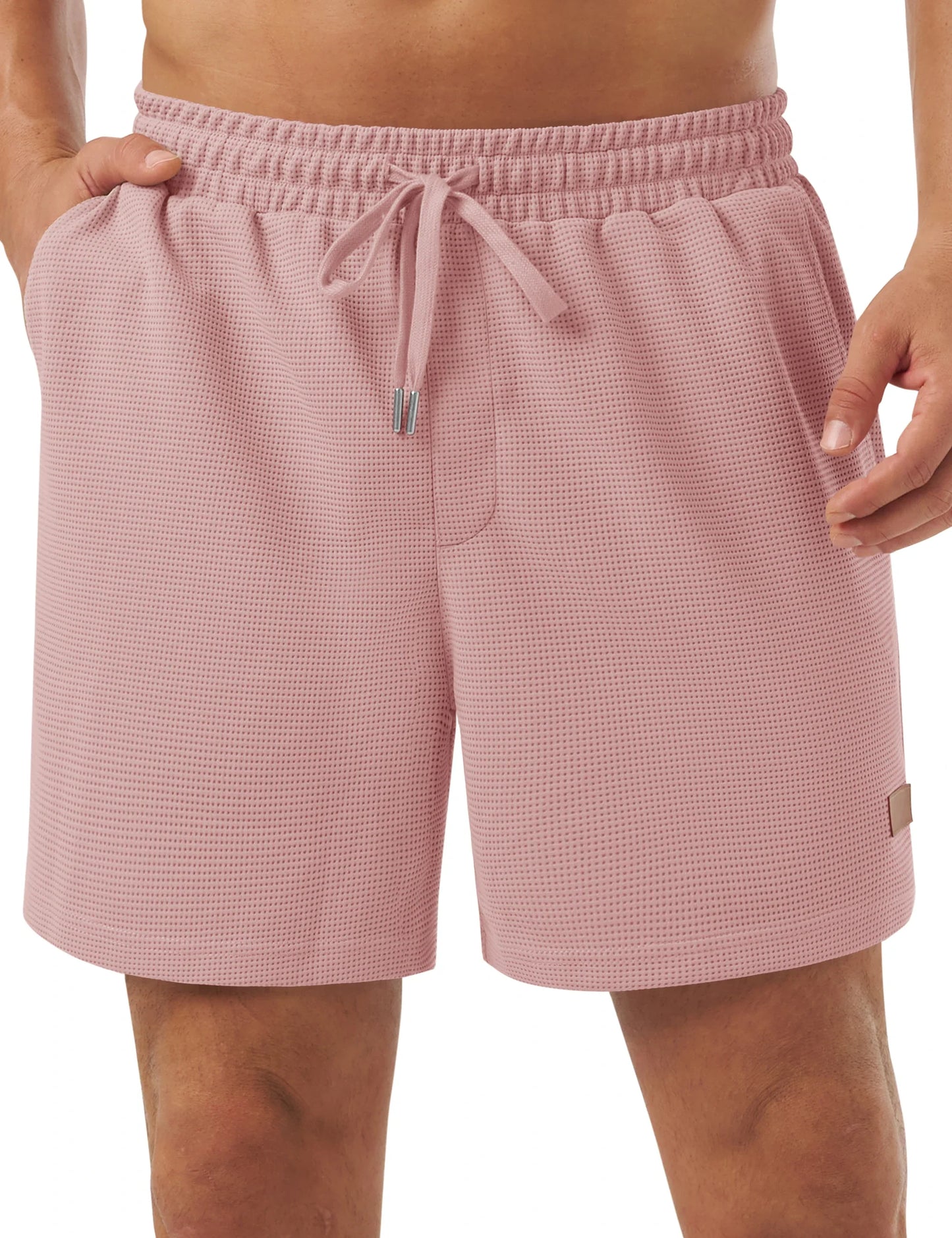 Men's Casual Waflle Shorts Knit 5'' Elastic Waist Drawstring Summer Beach Shorts Lightweight Breathable Streetwear 2026