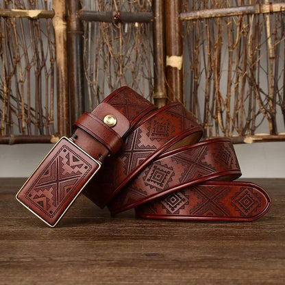 3.8CM Thick Cowhide Copper Smooth Buckle Genuine Leather Casual Jeans Cowboy Belt Men High Quality Luxury Male Strap Cintos