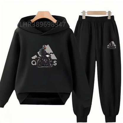 Children Fun Brand Black Clothing Hoodie Coat Sweatshirt Top+Trousers Boys Girls White Toddler 3-12Yrs Casual Kids Pullover Set