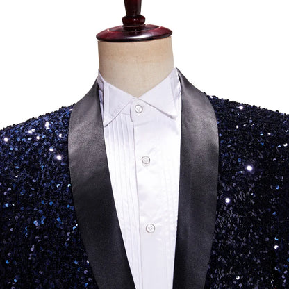 Shimmering Green Sequinned Blazer, Dazzling and Eye-catching, European Sizing, Men's Wedding Party Stage Dazzling Formal Wear
