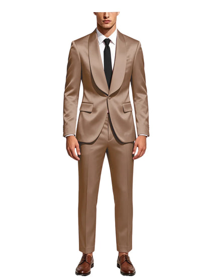 Luxury Men's Satin Tuxedo Suit Shawl Lapel Slim Fit 2-Piece Blazer & Pants Set Formal Business Casual Jacket Coat for Wedding