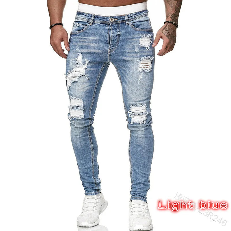 New Stretch Men's Jeans Washed Motorcycle Trousers Vintage Man Cowboy Pants Punk Loose Straight Retro Baggy Designer Casual Goth