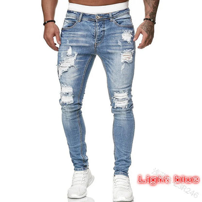 New Stretch Men's Jeans Washed Motorcycle Trousers Vintage Man Cowboy Pants Punk Loose Straight Retro Baggy Designer Casual Goth