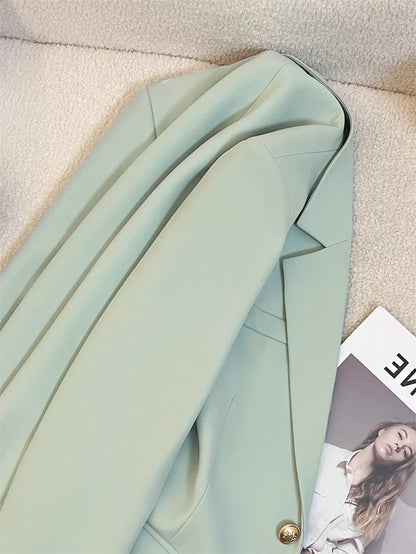 Mint Green Women Blazers 2025 Spring New Jackets Single Breasted Unique Cuff Design Notched Casual Suit Jacket Fashion Lady Coat