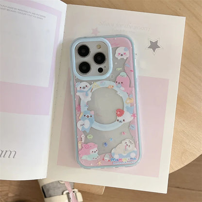 Cute Dolphin Shaking Bracket Magnetic Phone Case For iPhone 17 16 Pro 15 14 Pro Max Cover with Stand Holder Cases for Magsafe