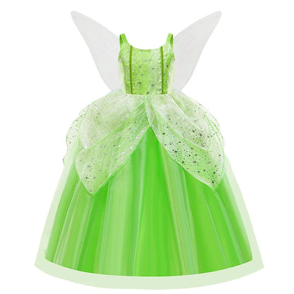Girls Flower Fairy Dress Up Kids Princess Dress With Wings Halloween Princess Costume Elves Party Tinkerbell Tinker Bell Dress