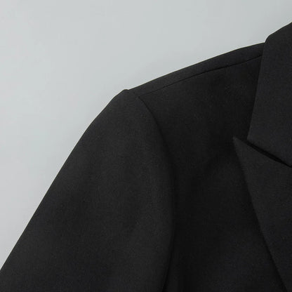 Spring Autumn Elegant Lace Splicing Blazer V-Neck Oversized Black Coat Chic Streetwear Women