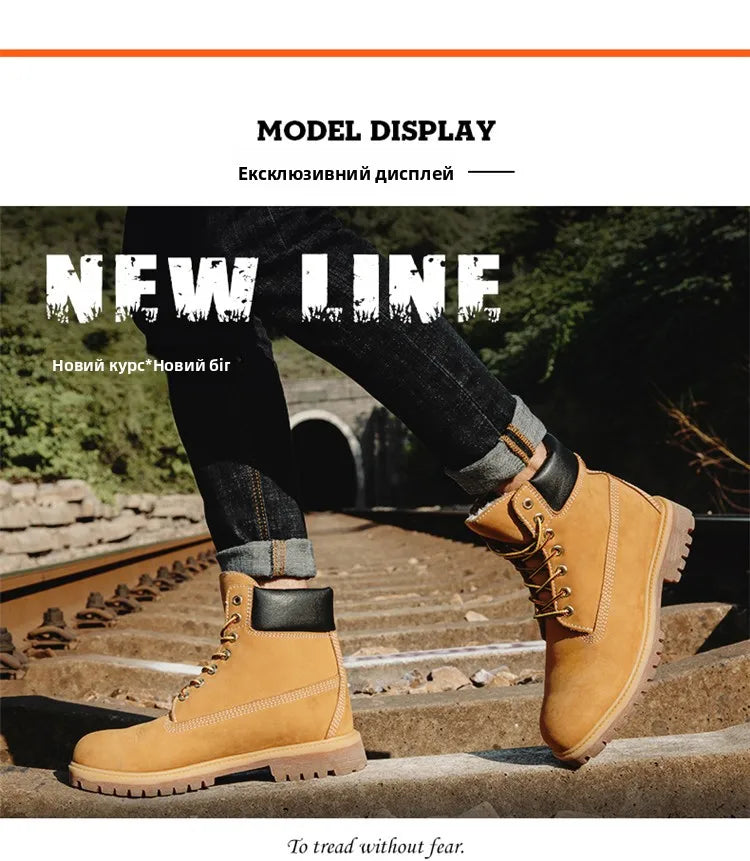 Anti-Slip High-Top  Boots Men's Winter Fce Lined Workwear Boots Briti Sle Boots Rubber Outsole Leather Upper
