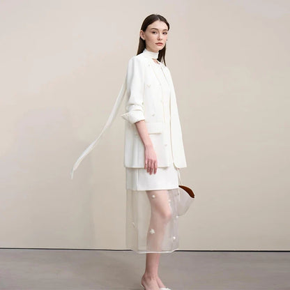 Long Dresses 2026 Autumn New Round Neck Short Sleeve Patchwork Women's Dress Removable Organza Elegant Dress Women 12651024