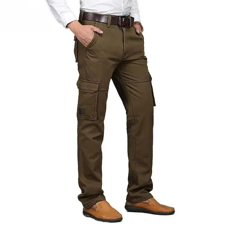 2026 New in Men's Pants Straight Leg Cotton Cargo Trouser Male Stretch Autumn Zipper Multi Pocket Classic Casual Work Wear Army