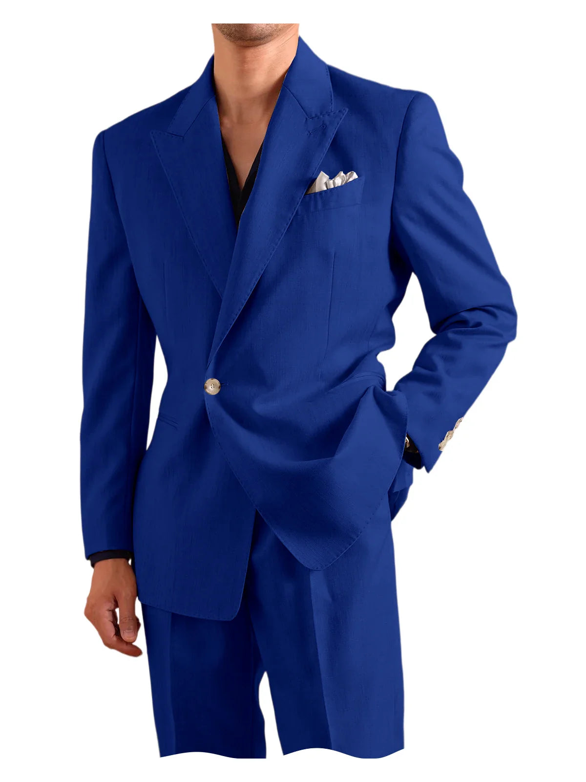 Men's 2 Piece One Button Suit Set Peak Lapel Slim Fit Blazer Long Pants Formal Wear for Wedding Party Prom Business