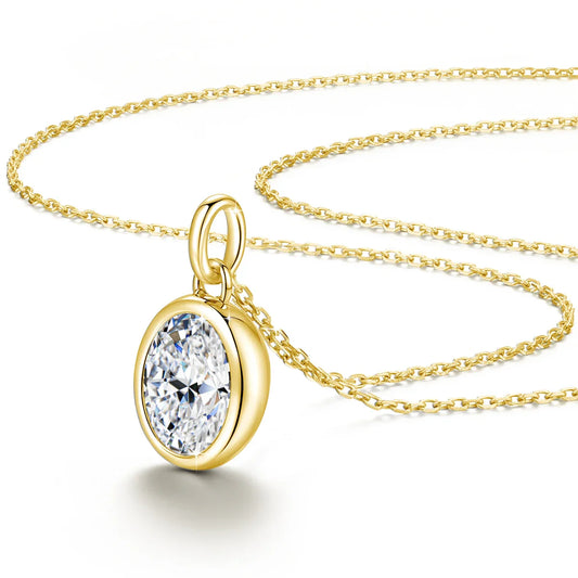 AU585 Gold 14K Oval Cut Moissanite Bezel Pendant Necklace for Women Wedding Party Fine Jewelry Valentine's Day Gift