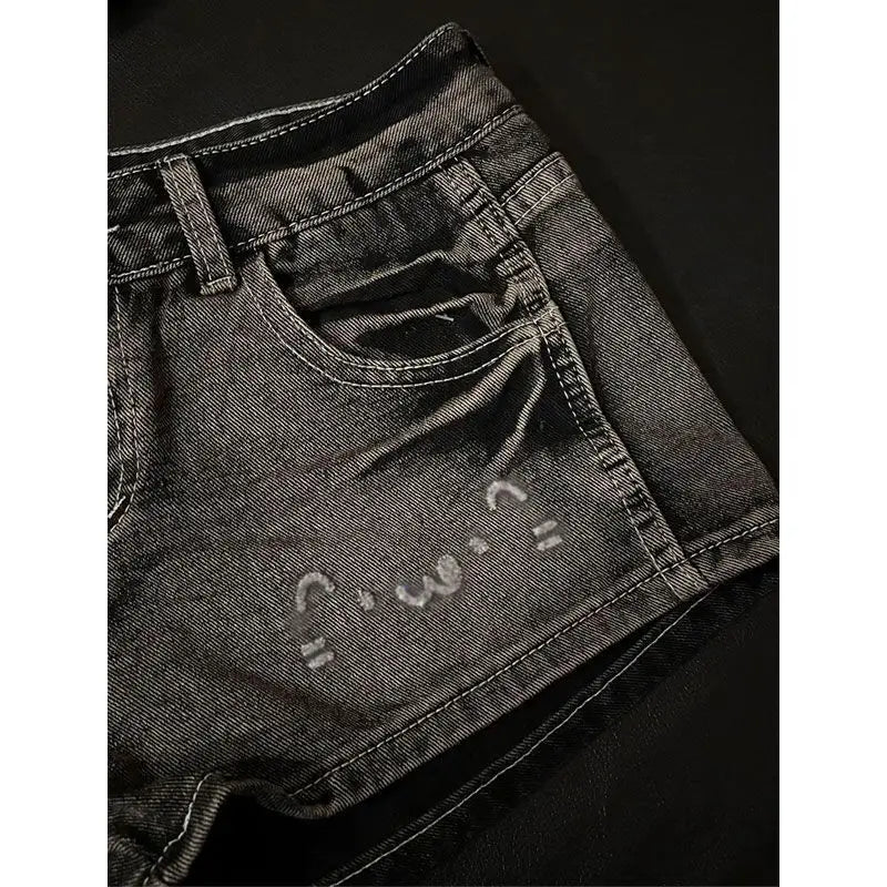 2026 Summer New Cute Hot Diamond Denim Low Waist Super Shorts Female Slim Black Gray Tight Y2k Shorts Hot Pants