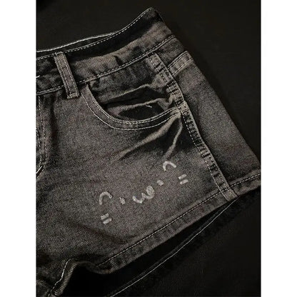 2026 Summer New Cute Hot Diamond Denim Low Waist Super Shorts Female Slim Black Gray Tight Y2k Shorts Hot Pants