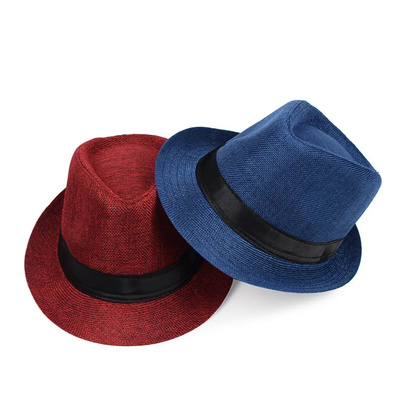 Jazz Hat British Style Linen Solid Color Hat for Men and Women Rolled Brim Couple Style Sun Hat Paper Straw Hat