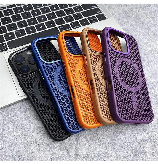 Heat Dissipation Mesh For Magsafe Magnetic Wireless Charge Case For iPhone 16 15 14 Plus 13 12 17 Pro Max Breathable Armor Cover