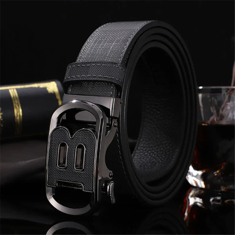 New Width 3.4cm Men's Belt Business Formal Real Leather Canvas Male Belt High Quality Metal Automatic Buckle Belt for men jeans