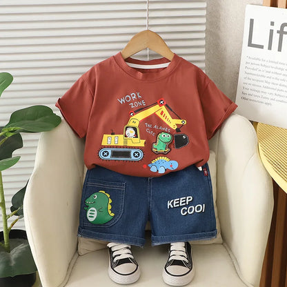 New Summer Baby Boys Clothes Set Children Short Sleeved T-Shirt Shorts 2Pcs/Sets Kids Girls Clothing Suit Infant Cartoon Costume