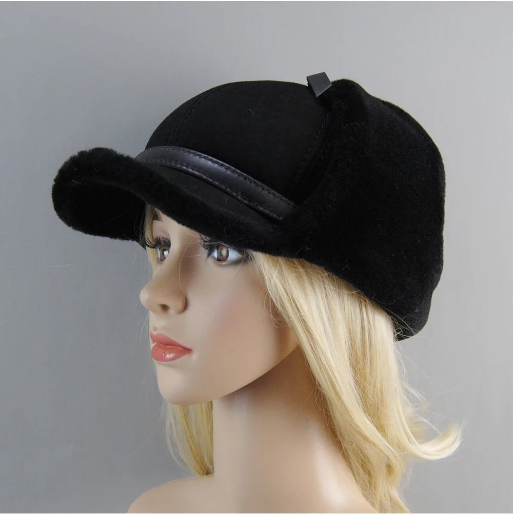 Real Fur Wool Hat Unisex New Winter Warm Bomber Russian Ushanka Hats With Ear Flaps Cow Leather Thick Snow Earflaps Baseball Cap
