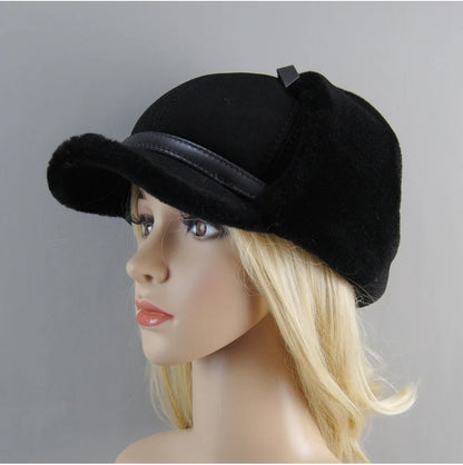 Real Fur Wool Hat Unisex New Winter Warm Bomber Russian Ushanka Hats With Ear Flaps Cow Leather Thick Snow Earflaps Baseball Cap