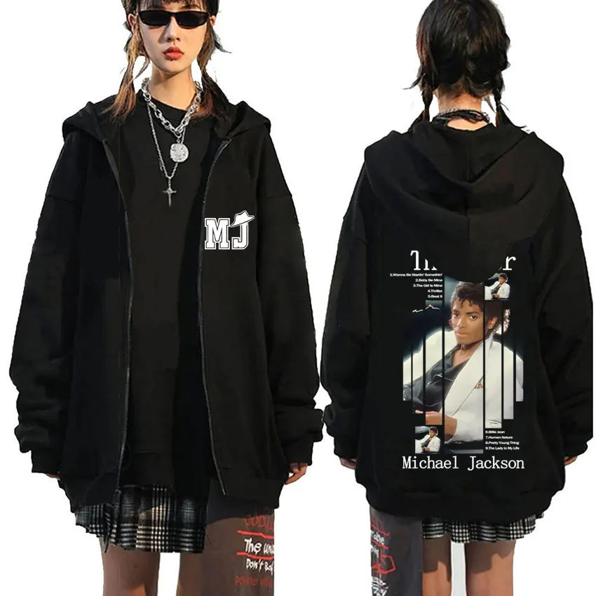 Michael Jackson Thriller Album Graphic Zipper Hoodie Men Women Retro Gothic Rock Zip Up Jacket Men's Oversized Zip Up Hoodies