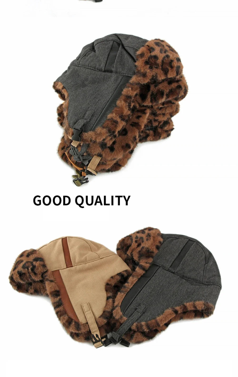 Bomber Hat Men Women Thick Warm Winter Hat Leopard Fur Earflap Cap Male Female Russian Hat Windproof Snow Ski Trapper Cap