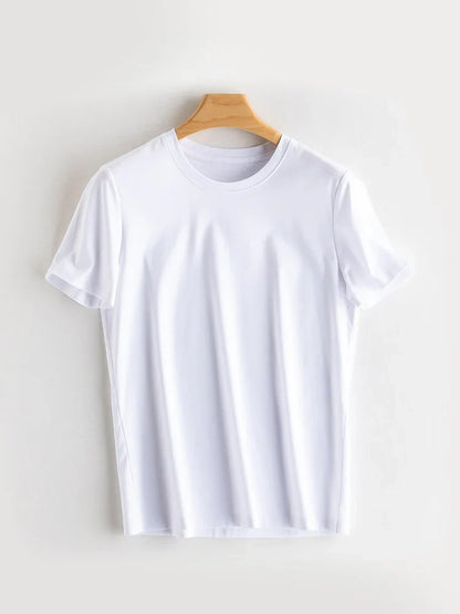 Women Solid T shirts, Silk Cotton Blend, O Neck, Short Sleeved Solid Tee,2025 Summer Candy Colors Basic Cozy Top Green