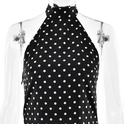 Woman Clothes Halter Sleeveless Polka Dot Satin Short Dress 2026 Summer Sexy Bandage Backless Mini Evening Party Dresses