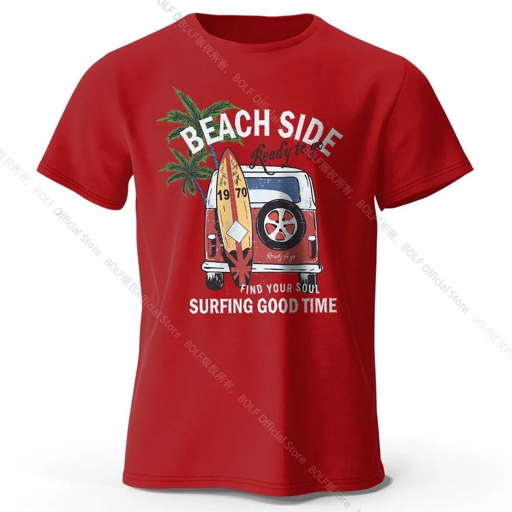 Vintage Surf Badge Printed Unisex Men Women T-Shirt Tees Tops 100% Cotton Retro Wave Graphic Beach Club Wear
