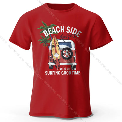 Vintage Surf Badge Printed Unisex Men Women T-Shirt Tees Tops 100% Cotton Retro Wave Graphic Beach Club Wear