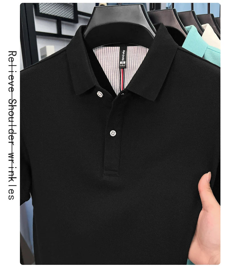 100% pure cotton high-end short sleeve polo shirt men's summer fashion new breathable Korean business casual golf brand T-shirt