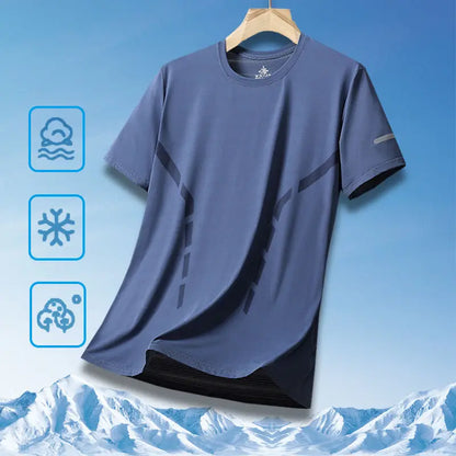 Ice Silk Men's T-Shirt Quick Dry Thin Short Sleeve Breathable Half Sleeve Large Size Casual Sporty Trendy round Neck Short Sl...