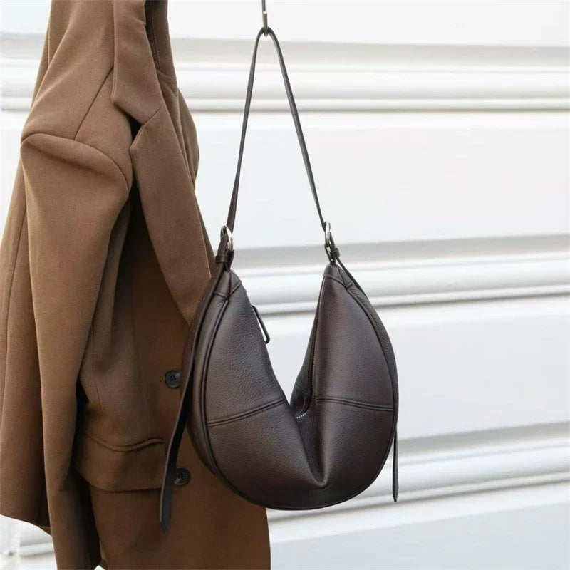 Slouchy Genuine Leather Hobo Bags For Women Luxury Cowhide Soft Crescent Shoulder Bag Crossbody Work Purses Handbags