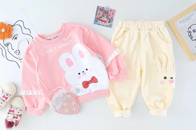 New Spring Autumn Baby Clothes Suit Children Girls Fashion Cartoon T-Shirt Pants 2Pcs/Set Toddler Sports Costume Kids Tracksuits