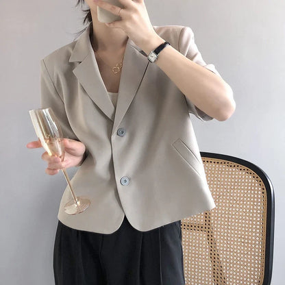 Elegant Casual Blazers Women Short Sleeve Loose S-3Xl Suit Coat Tops Korean Summer Fashion Solid Sweet Simple Blazers New