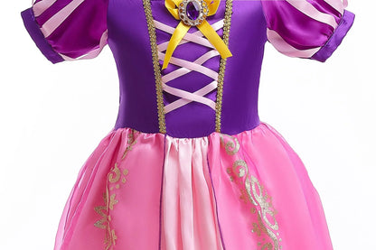 Girl Role Play Rapunzel Princess Dress for Kids Halloween Cosplay Tangled Costume Birthday Party Sequins Mesh Bow Clothes