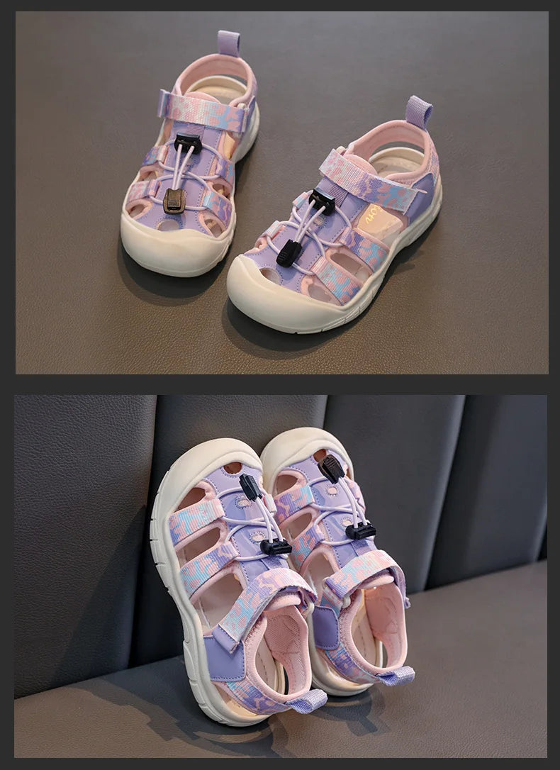 2026 New Kids Sport Sandals Children's Design Hollow-out Multicolor Sandals Soft Flat Strappy Sandals Girls Cute Beach Shoes