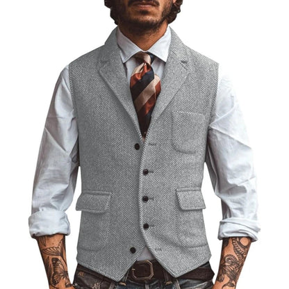 Men Vest Brown Herringbone Business Waistcoat Jacket Casual Slim For Wedding Groom Banquet Gilet Vest