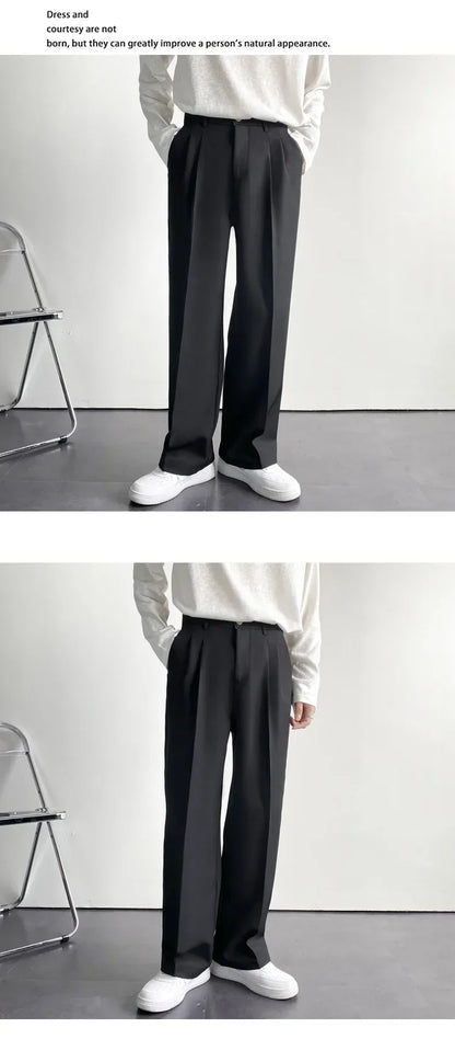 2024 Spring Autumn Men's Fashionable White Korean Style Casual Pants Street Draped Straight Loose Suit Casual Trousers Male