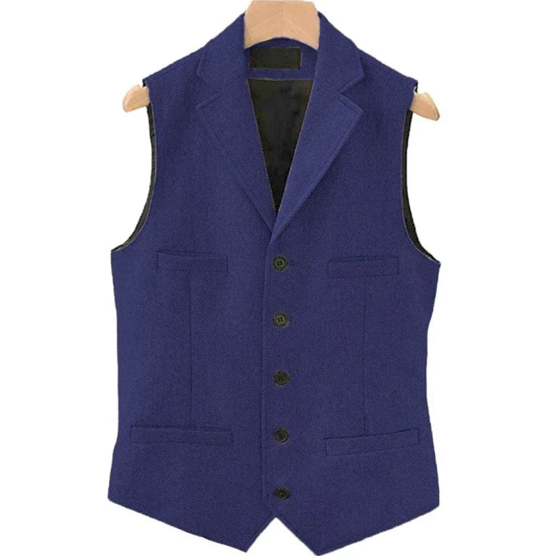 Men Vest Brown Herringbone Single Button With Lapel And Pocket Waistcoat For Wedding Groom Business Formal Banquet Work Men Suit