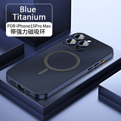 Aluminum Metal Frame Magnetic Case For iPhone 13 12 14 15 16 17 Pro Max For Magsafe Wireless Charging Lens Film PC Back Panel