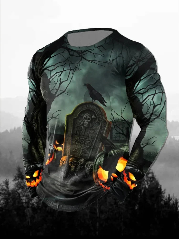 Fashion Skull Pattern 3D Printed Men's T-Shirt Casual outdoors Long Sleeve T-Shirt Unisex Autumn Unisex T-Shirt Men's Clothing