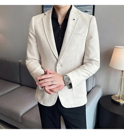 High-quality, fashionable men's stylish, versatile and trendy Korean-style slimming suede business casual suit