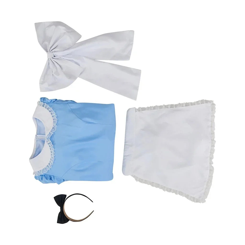 Adult Women Wonderland Alice Lolita Maid Dress With Apron Bow Hair Band Outfits Halloween Party Fancy Alice Costume Dress