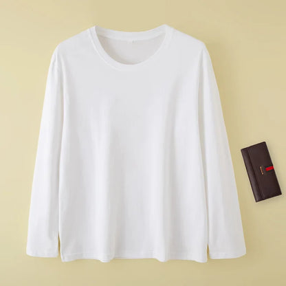 Women T-shirts Long Sleeve Solid O-neck Tops Cotton White Bottoming Shirts Spring Autumn T-shirts Harajuku Tees Loose Tshirt
