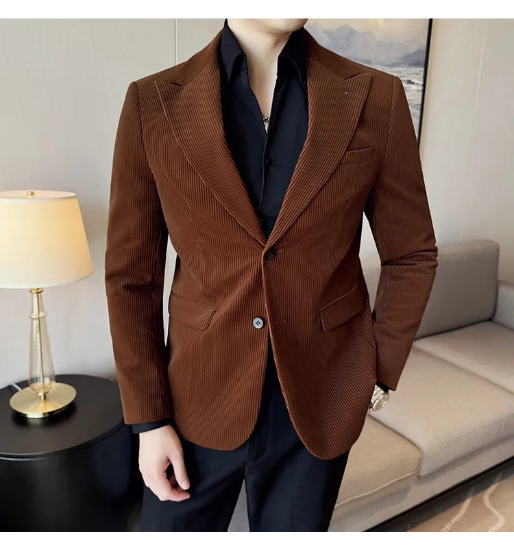 Stripe Suit Jacket For Men Autumn Winter Business Slim Fit Tailcoat Formal Wedding Party Fashion Casual Suit Coat 4XL-M