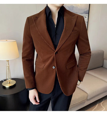 Stripe Suit Jacket For Men Autumn Winter Business Slim Fit Tailcoat Formal Wedding Party Fashion Casual Suit Coat 4XL-M