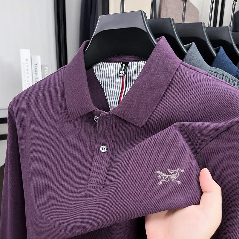 100% pure cotton high-end luxury brand men's long sleeved polo shirt autumn fashion original embroidery design golf top T-shirt