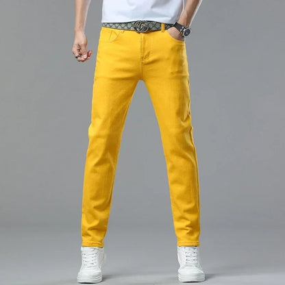 6 Colors New Jeans Men's Stretch Cotton Denim Pants Classic Straight Fashion Fit Autumn Business Casual Trousers Man Clothes