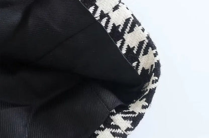 Women Fashion Double Breasted Houndstooth Blazer Coat Vintage Long Sleeve Flap Pockets Female Outerwear Chic Vestes